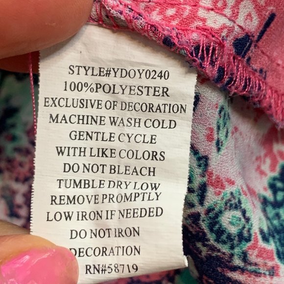 NY Collection Cute Lightweight Blouse Pink Green Round Neck Petite Small - Picture 5 of 12